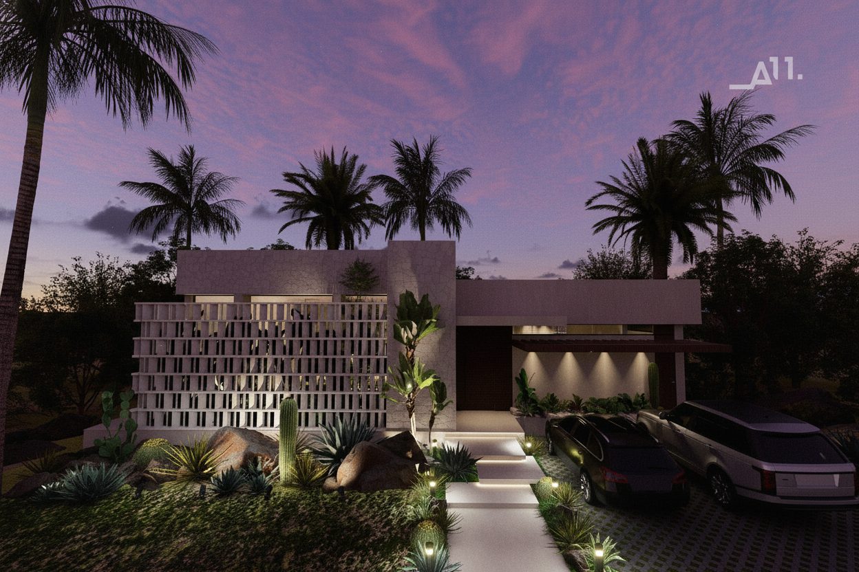 Residencia AMŪN al anochecer