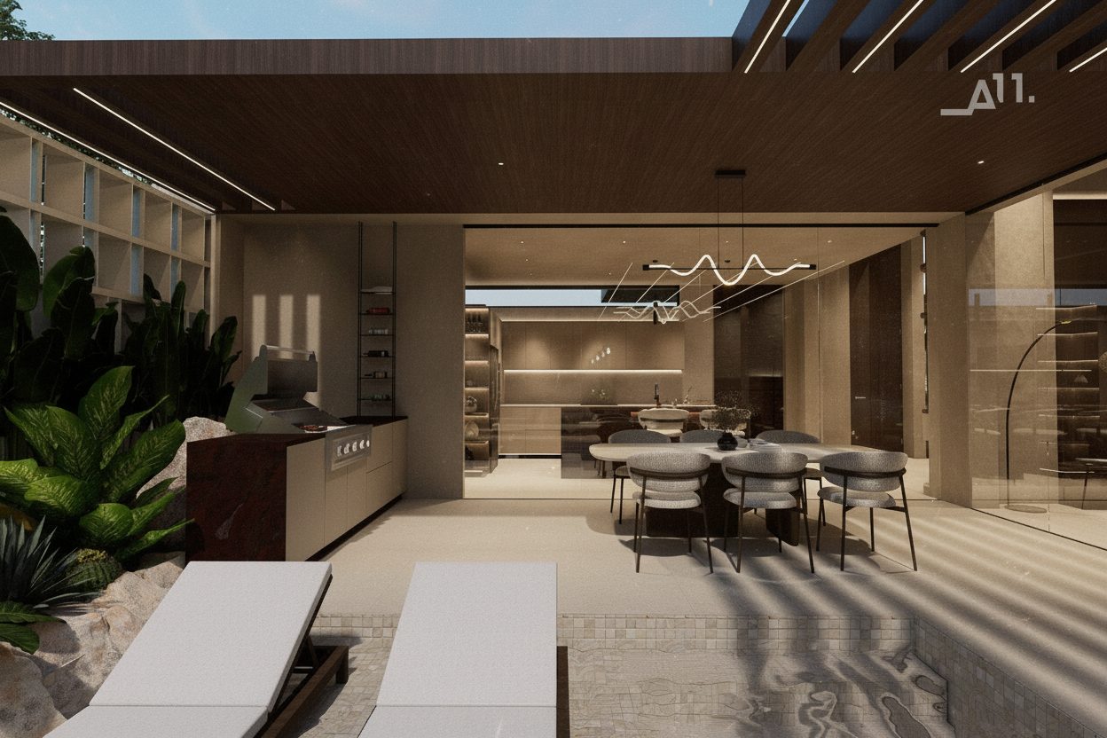 Pérgola y terraza exterior de una villa AMŪN