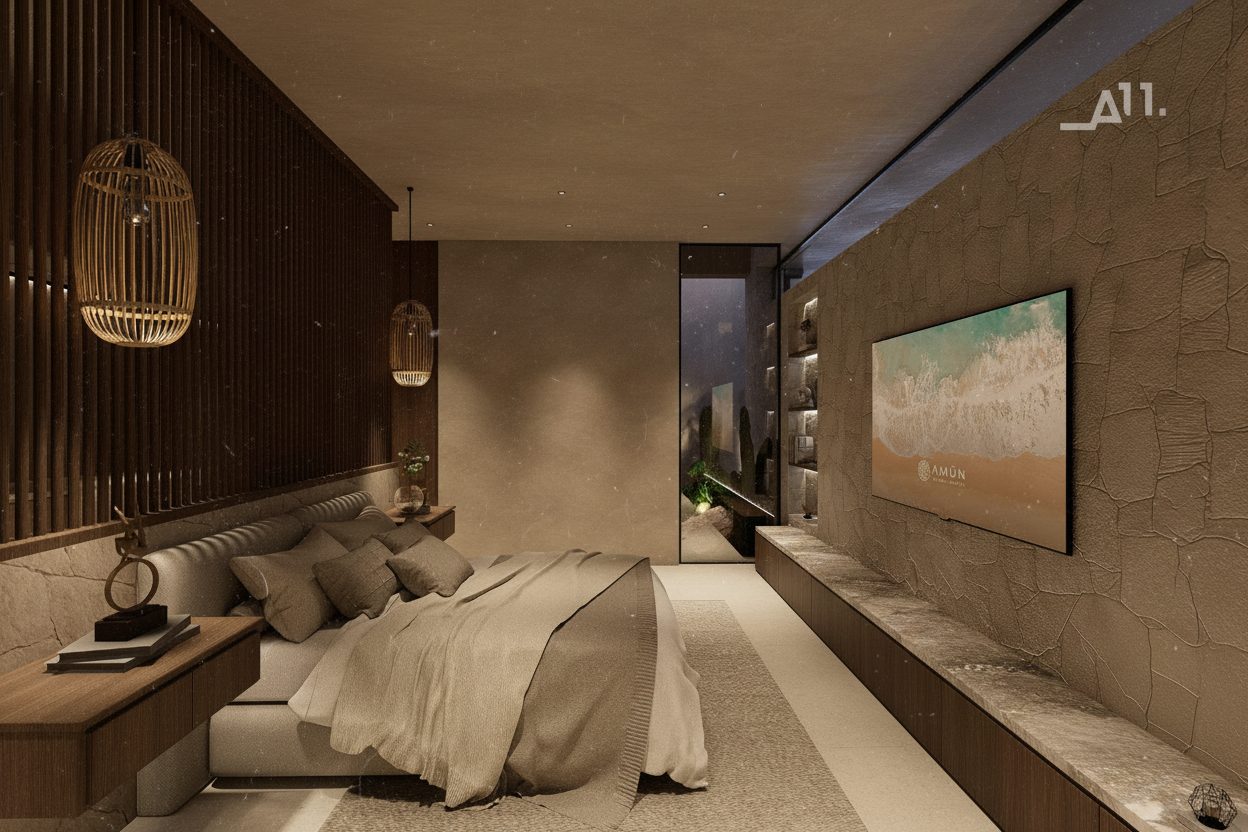 Habitación principal serena de una villa AMŪN